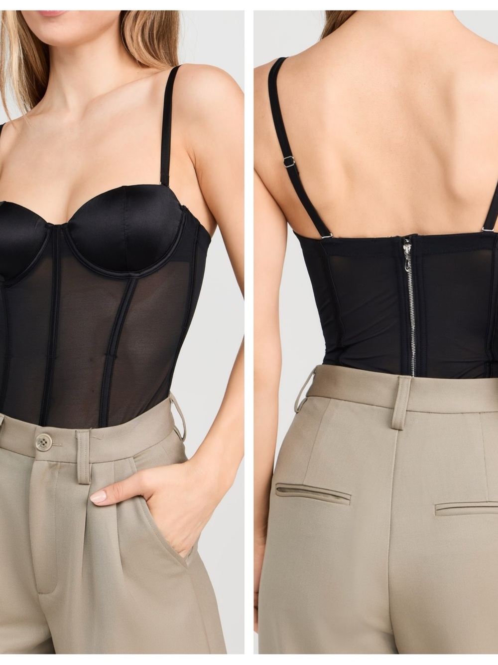 Fleur du Mal Black Sheer Bustier Bodysuit